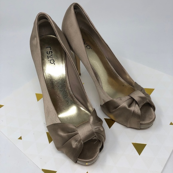RSVP Champagne Open Toe Bow Heels 7M - Picture 1 of 8